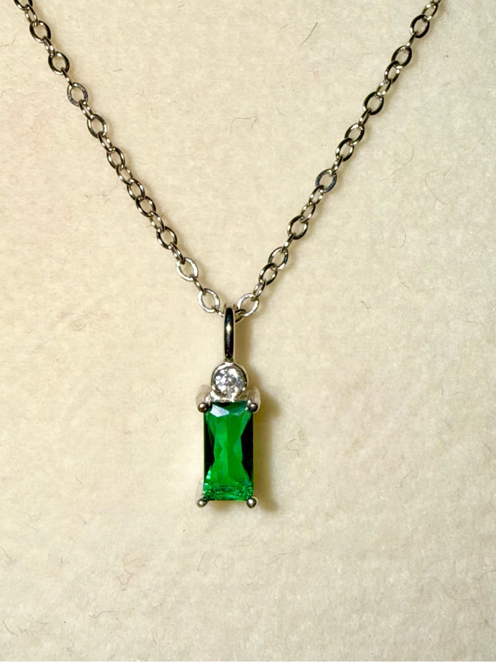 Stunning Tiny Lab Grown Emerald Baguette Pendant Sterling Silver Necklace 💚